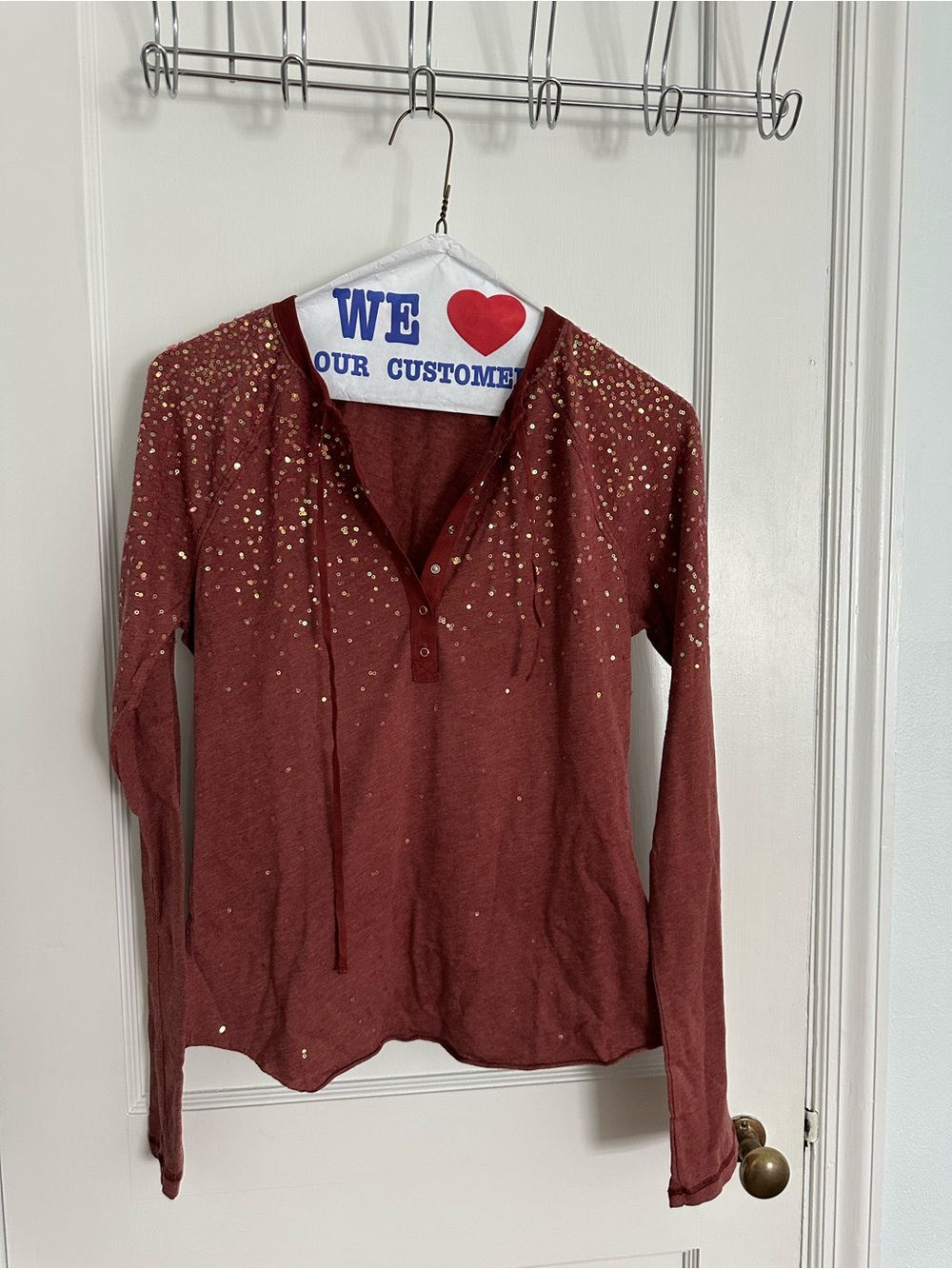 Joie Rust Long-Sleeve Henley with Gold Speckle